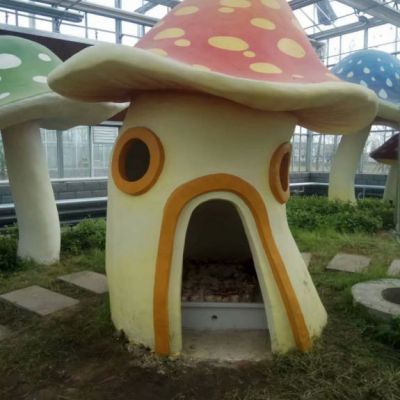 玻璃钢材质蘑菇屋子雕塑 蘑菇房子雕塑